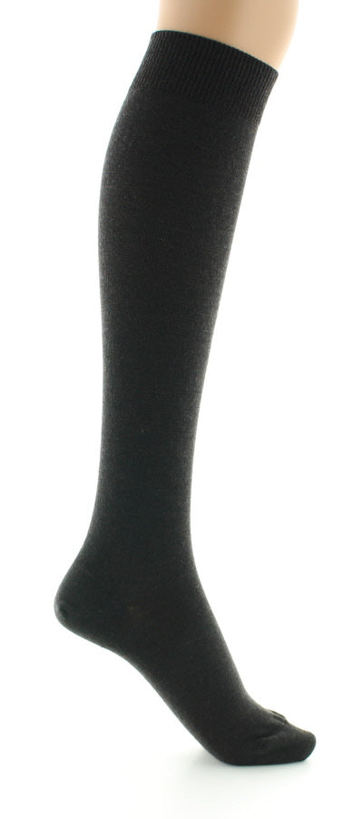 Chaussettes hautes femme en laine peignée mélangée à maille unie MARRON