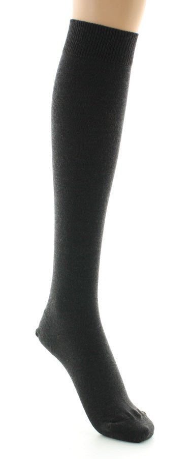 Chaussettes hautes femme en laine peignée mélangée à maille unie MARRON