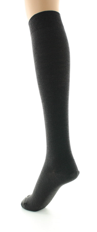 Chaussettes hautes femme en laine peignée mélangée à maille unie MARRON