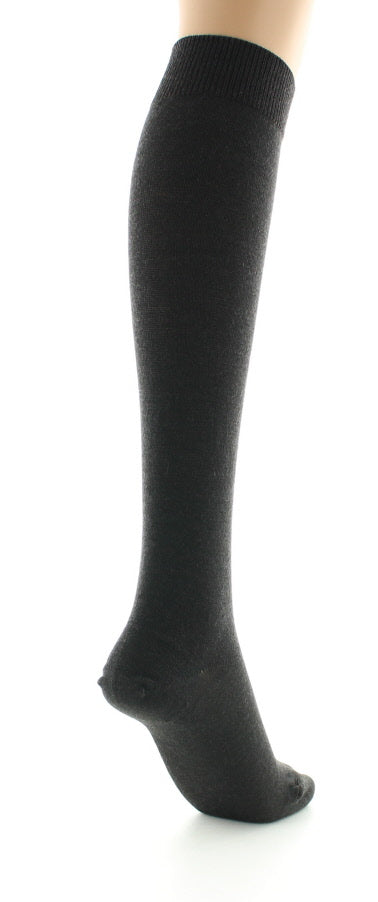 Chaussettes hautes femme en laine peignée mélangée à maille unie MARRON