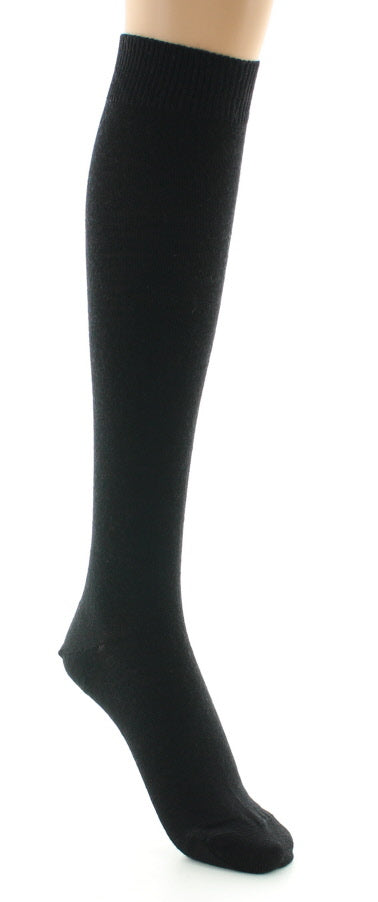 Chaussettes hautes femme en laine peignée mélangée à maille unie NOIR