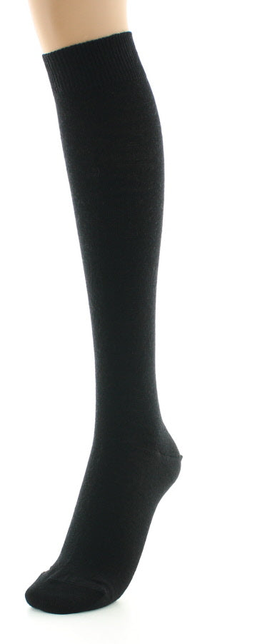 Chaussettes hautes femme en laine peignée mélangée à maille unie NOIR