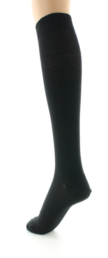 Chaussettes hautes femme en laine peignée mélangée à maille unie NOIR