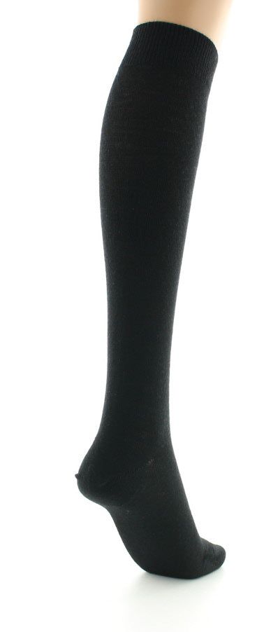 Chaussettes hautes femme en laine peignée mélangée à maille unie NOIR