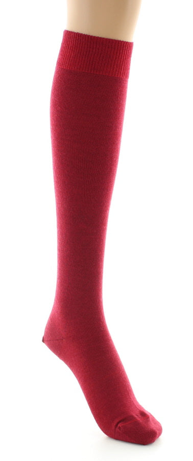 Chaussettes hautes femme en laine peignée mélangée à maille unie ROUGE