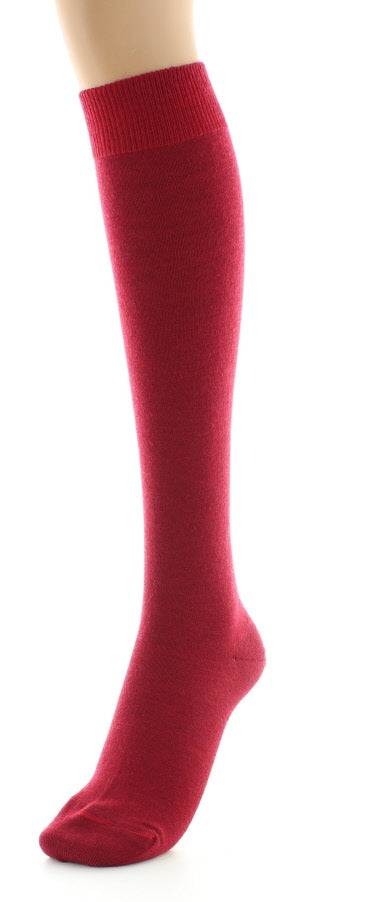 Chaussettes hautes femme en laine peignée mélangée à maille unie ROUGE