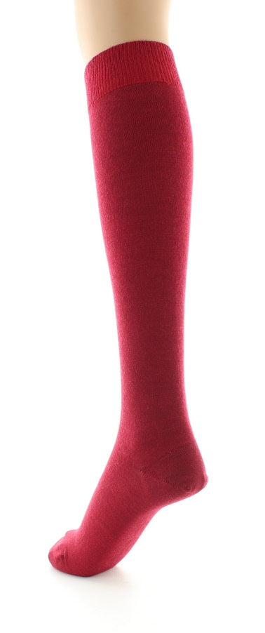 Chaussettes hautes femme en laine peignée mélangée à maille unie ROUGE