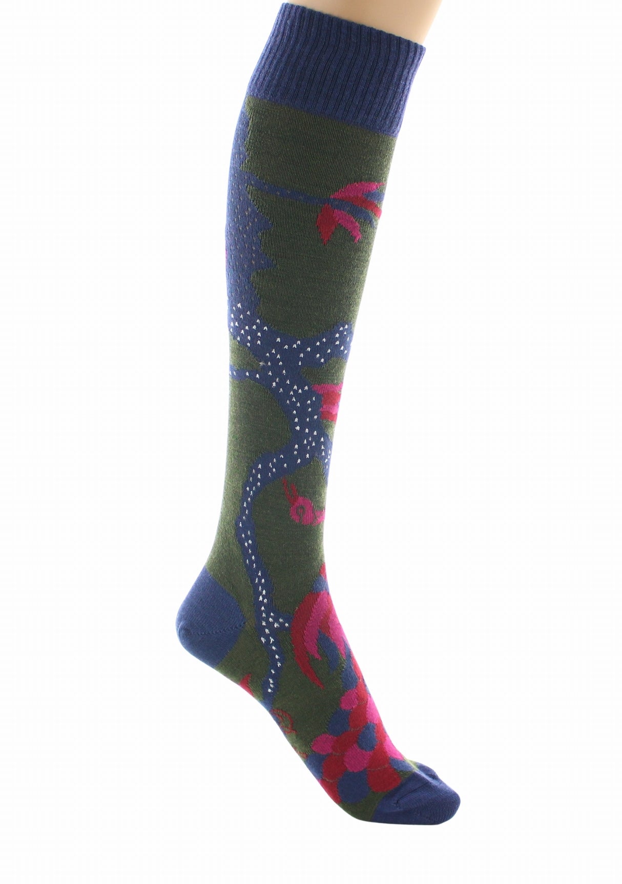 Chaussettes hautes femme laine peignée Berthe Le Paon KAKI