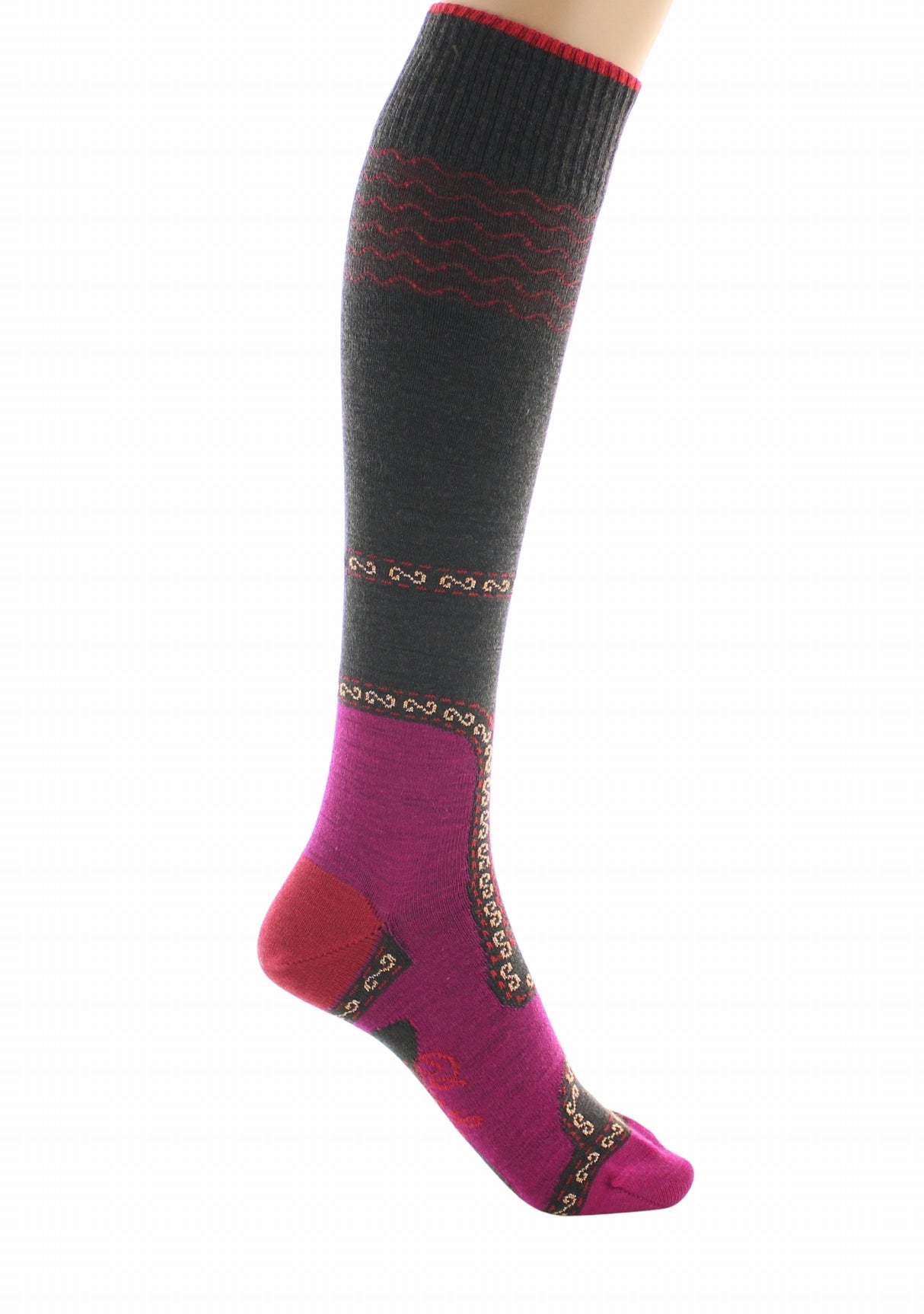 Chaussettes hautes femme laine peignée Berthe Veste Napoléonienne FUCHSIA