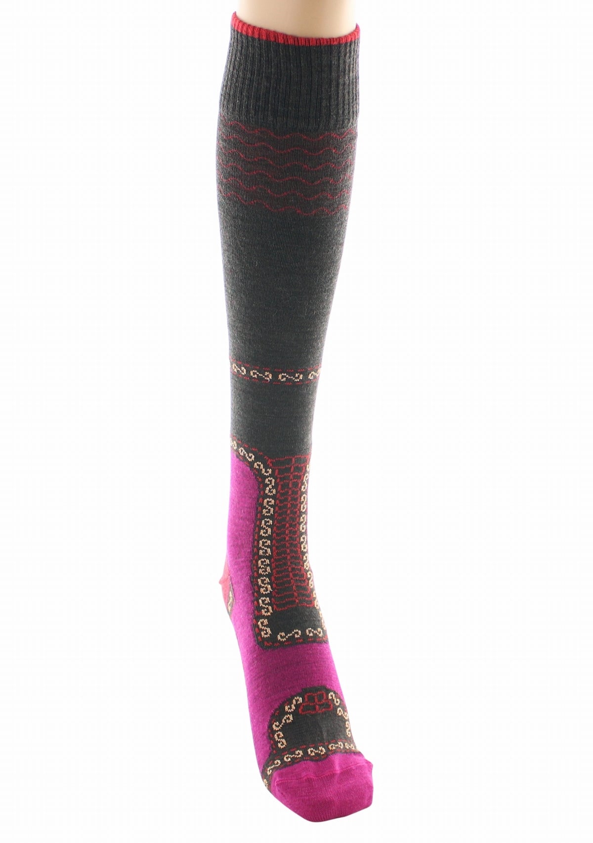 Chaussettes hautes femme laine peignée Berthe Veste Napoléonienne FUCHSIA