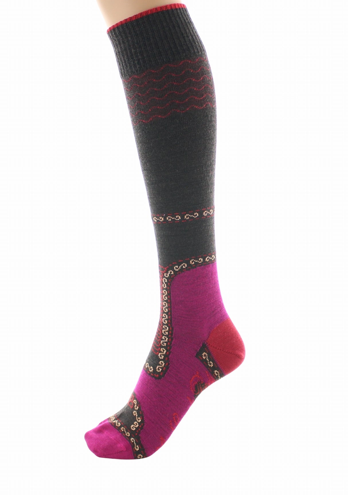 Chaussettes hautes femme laine peignée Berthe Veste Napoléonienne FUCHSIA