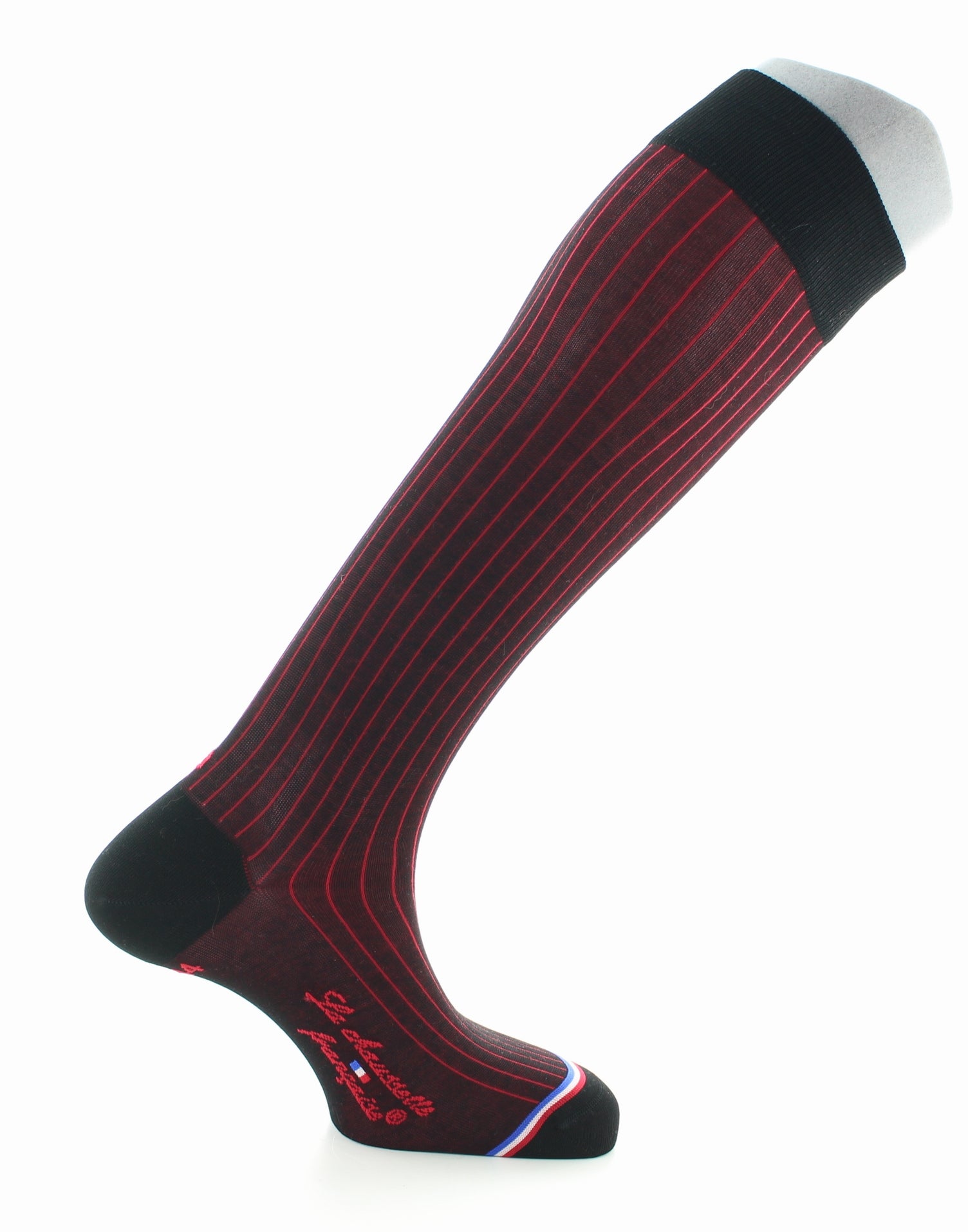 Chaussettes hautes homme Orsay en coton fil d'Écosse Noir/Rouge