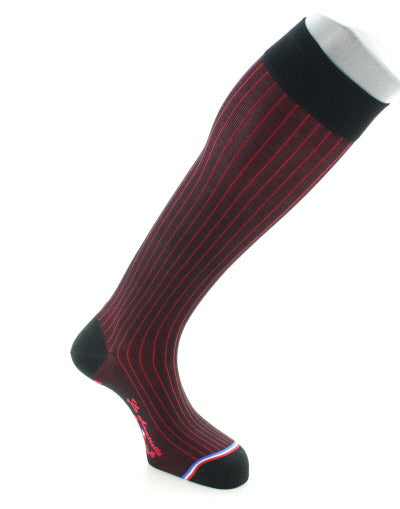 Chaussettes hautes homme Orsay en coton fil d'Écosse Noir/Rouge