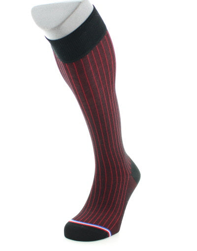 Chaussettes hautes homme Orsay en coton fil d'Écosse Noir/Rouge