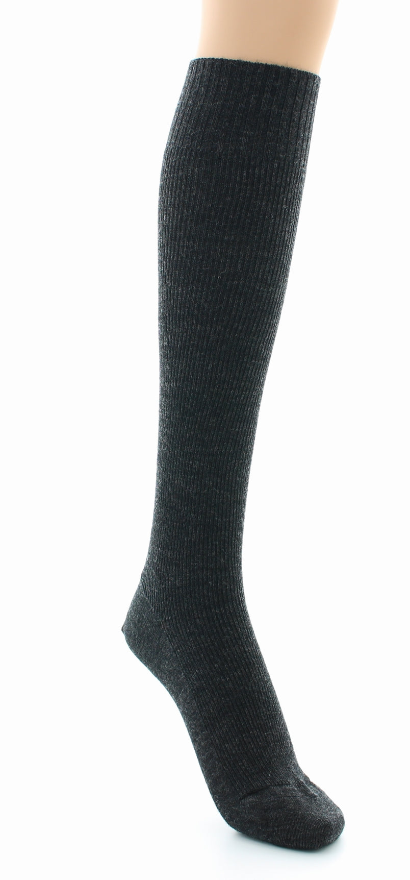 Chaussettes hautes mixtes à côtes Confort en laine peignée ANTHRACITE