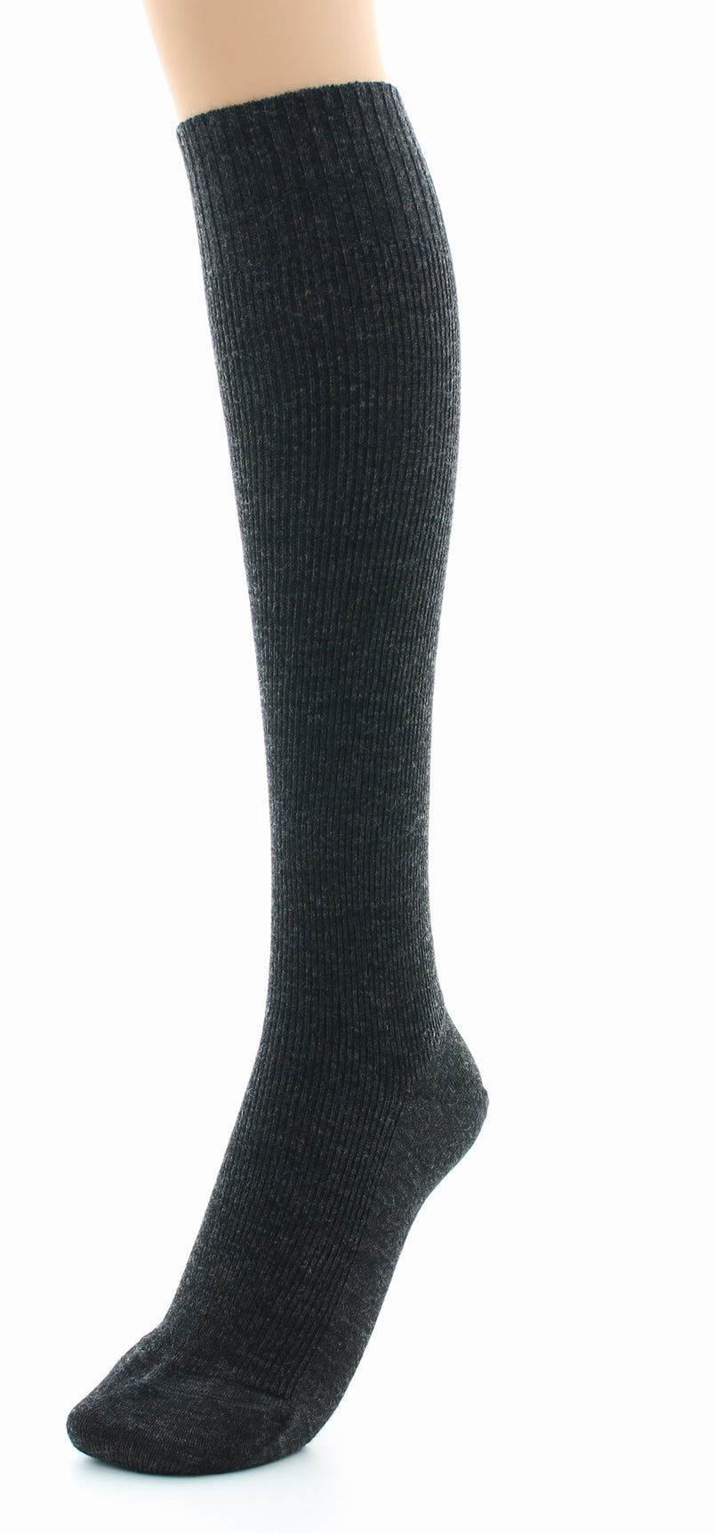 Chaussettes hautes mixtes à côtes Confort en laine peignée ANTHRACITE