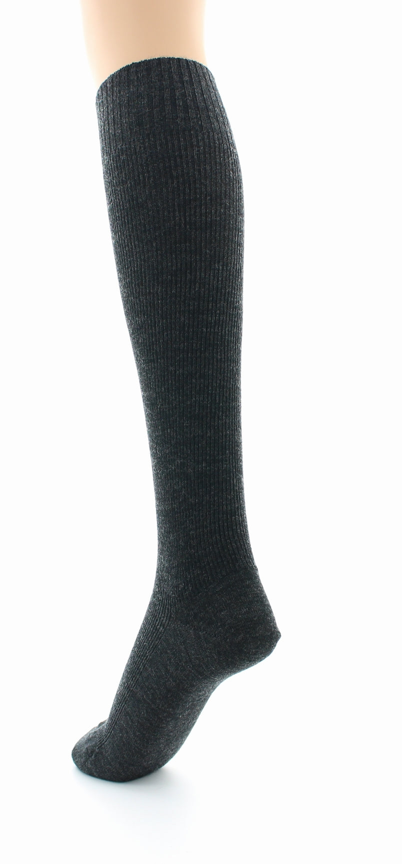 Chaussettes hautes mixtes à côtes Confort en laine peignée ANTHRACITE