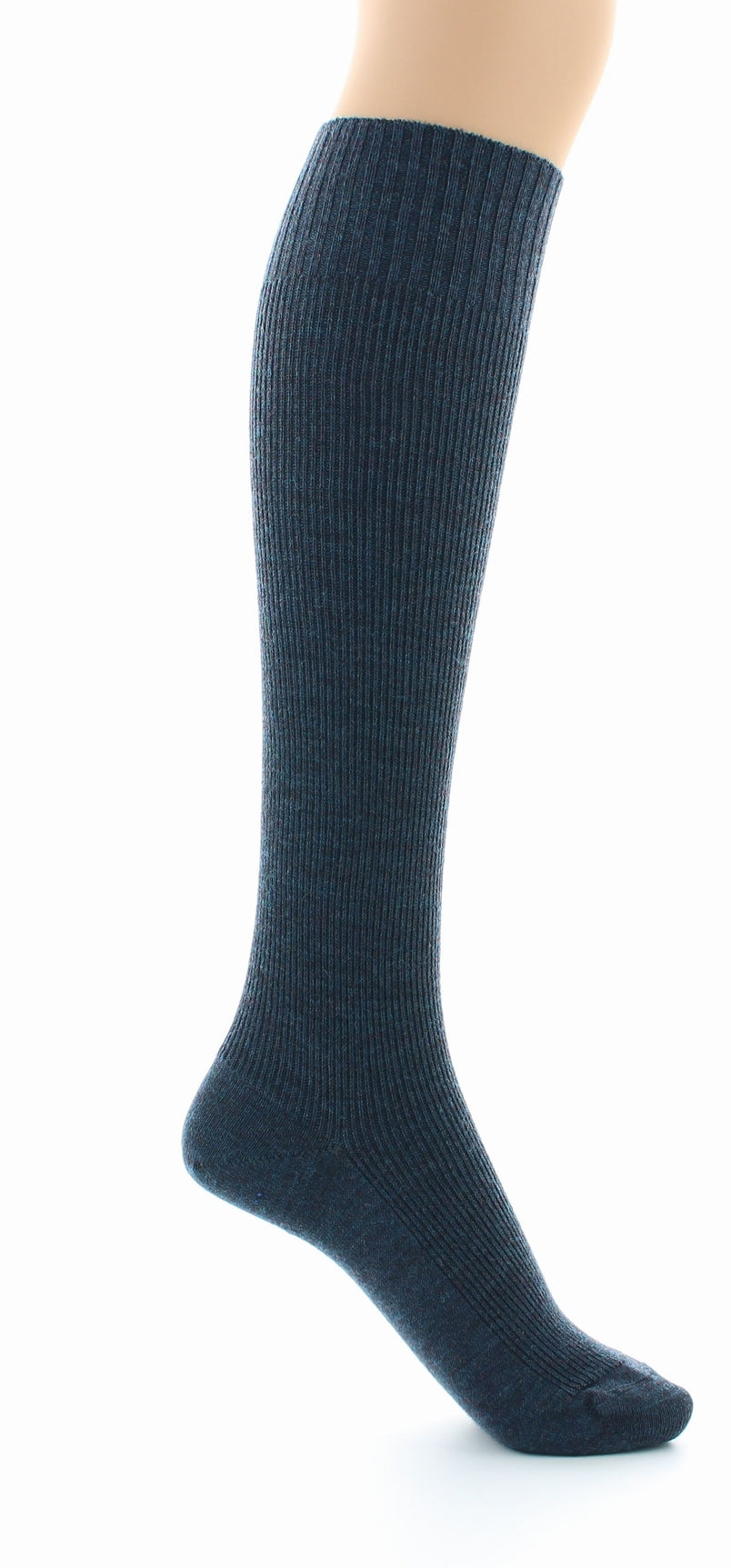 Chaussettes hautes mixtes à côtes Confort en laine peignée BLEU FONCE