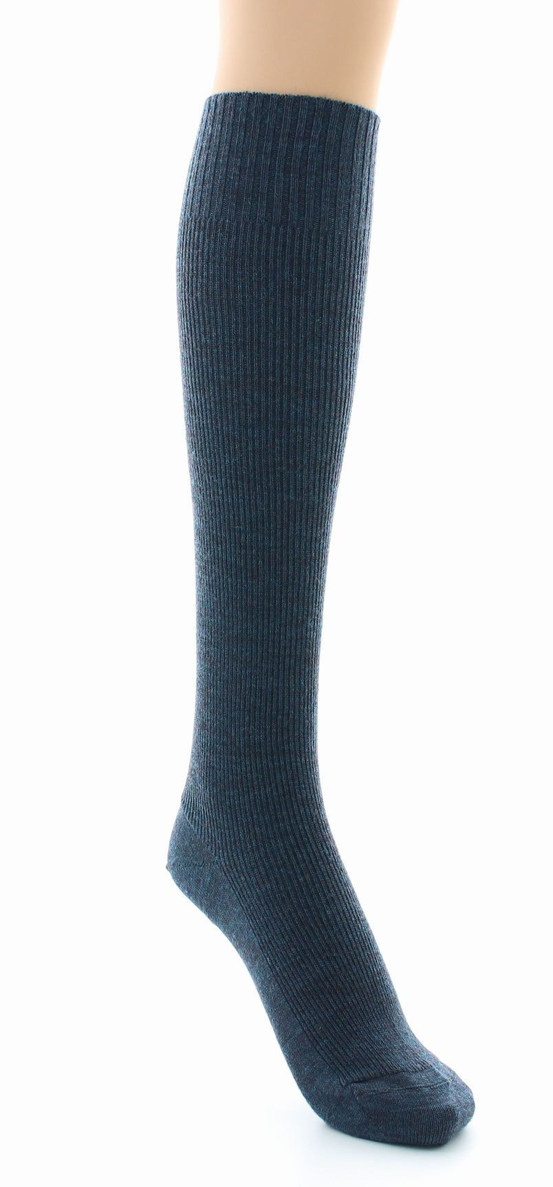 Chaussettes hautes mixtes à côtes Confort en laine peignée BLEU FONCE