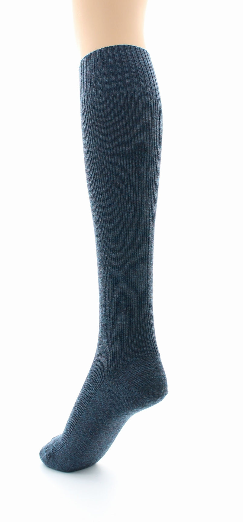 Chaussettes hautes mixtes à côtes Confort en laine peignée BLEU FONCE