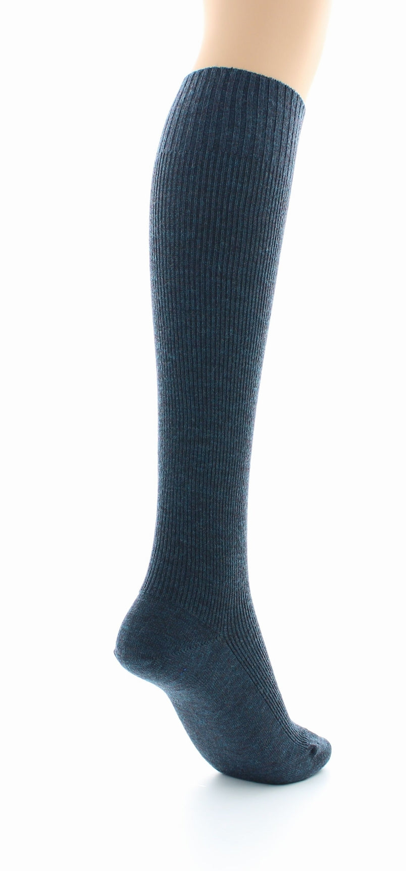 Chaussettes hautes mixtes à côtes Confort en laine peignée BLEU FONCE