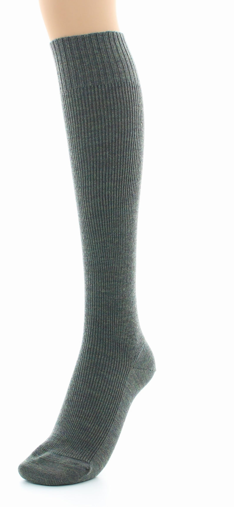 Chaussettes hautes mixtes à côtes Confort en laine peignée KAKI CHINE