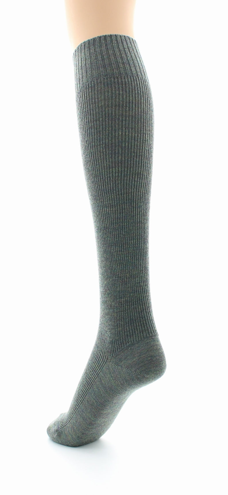 Chaussettes hautes mixtes à côtes Confort en laine peignée KAKI CHINE