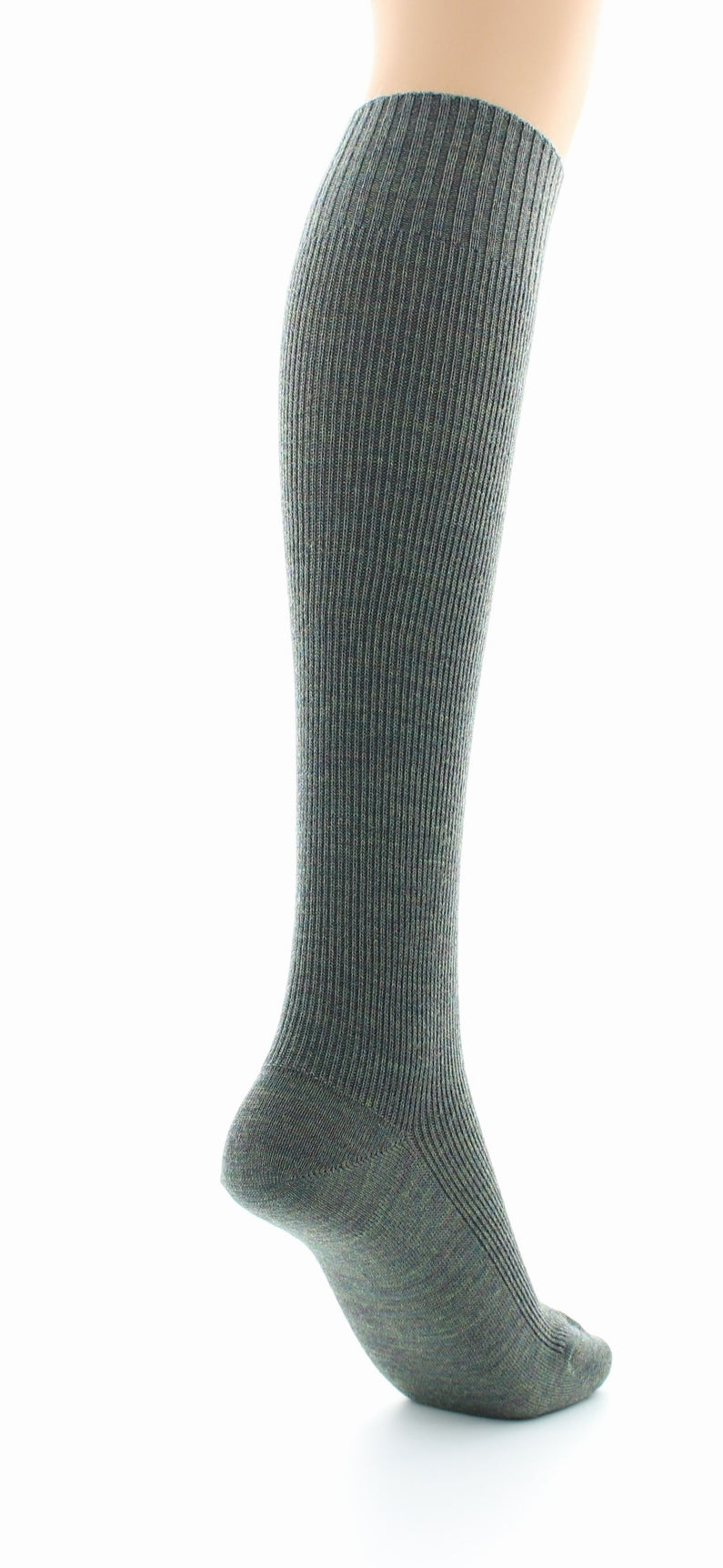 Chaussettes hautes mixtes à côtes Confort en laine peignée KAKI CHINE