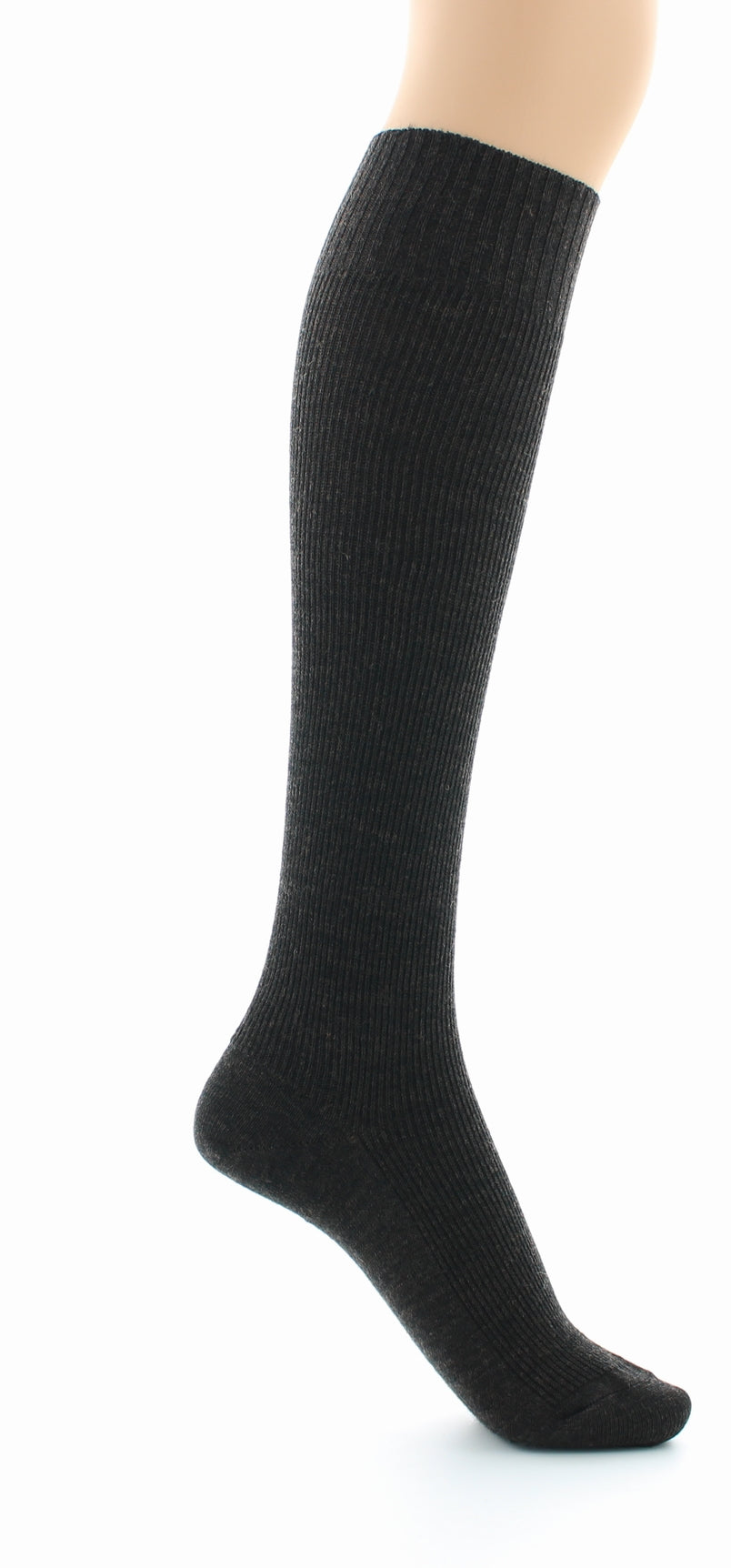Chaussettes hautes mixtes à côtes Confort en laine peignée MARRON