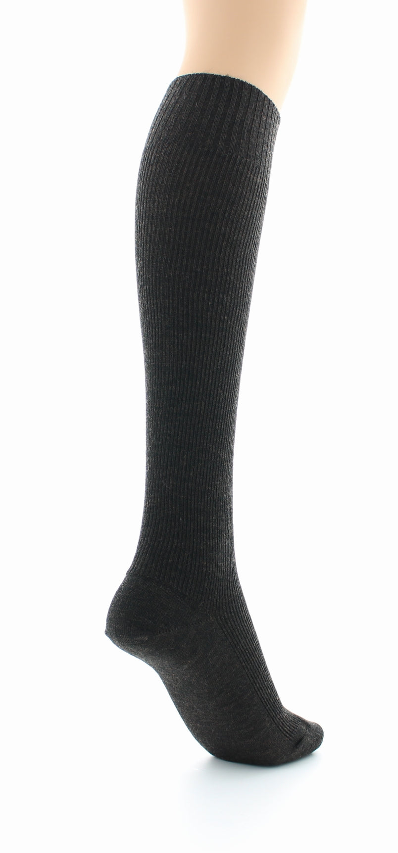 Chaussettes hautes mixtes à côtes Confort en laine peignée MARRON