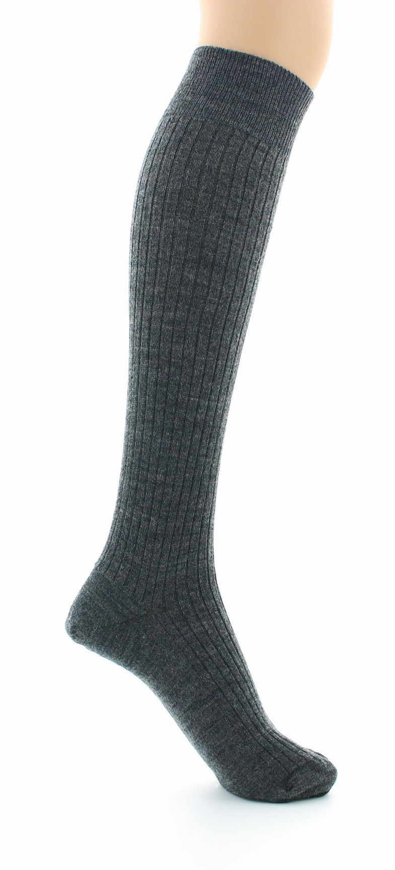 Chaussettes hautes mixtes à côtes derby en laine vierge mélangée ANTHRACITE