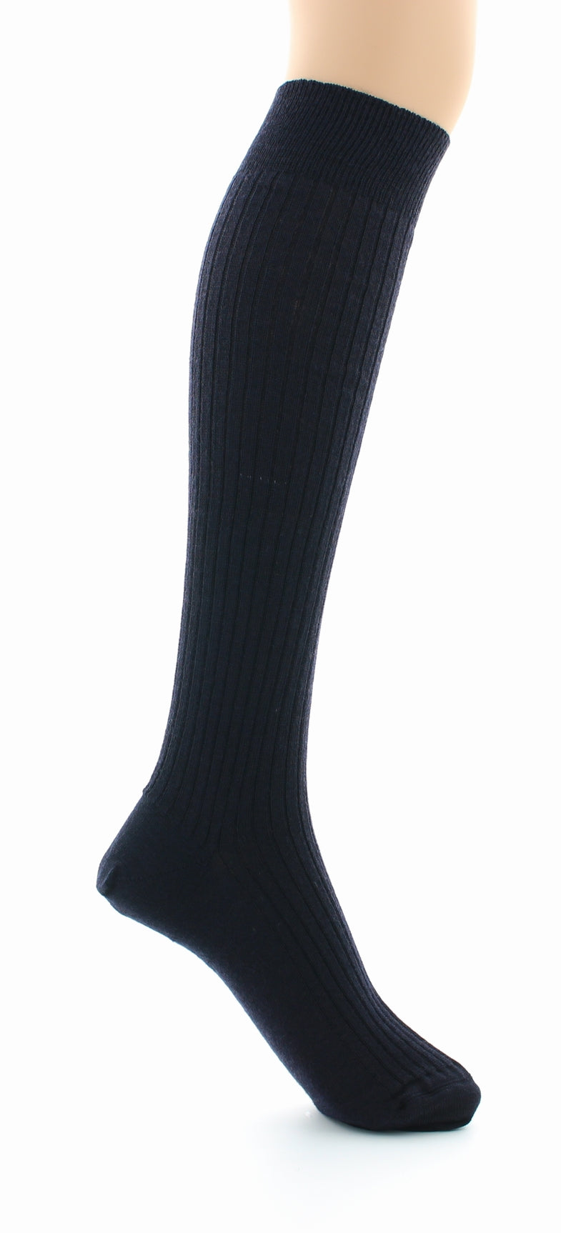 Chaussettes hautes mixtes à côtes derby en laine vierge mélangée MARINE