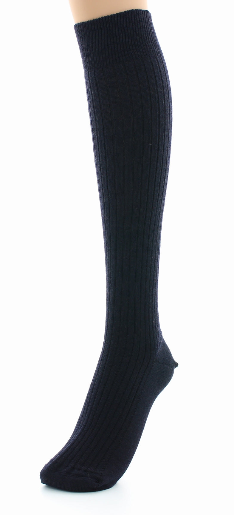 Chaussettes hautes mixtes à côtes derby en laine vierge mélangée MARINE