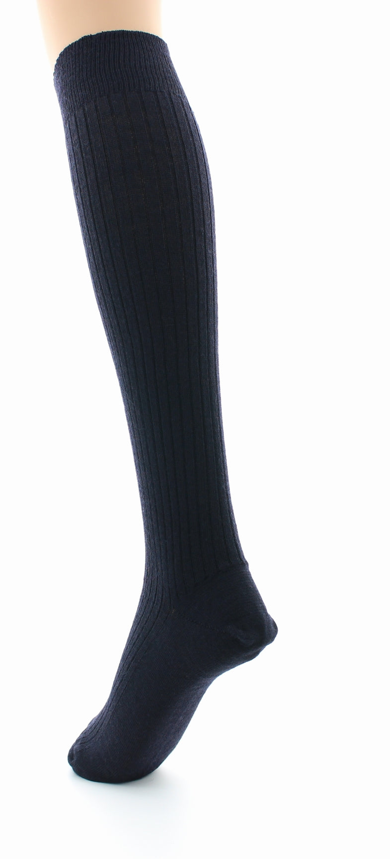 Chaussettes hautes mixtes à côtes derby en laine vierge mélangée MARINE