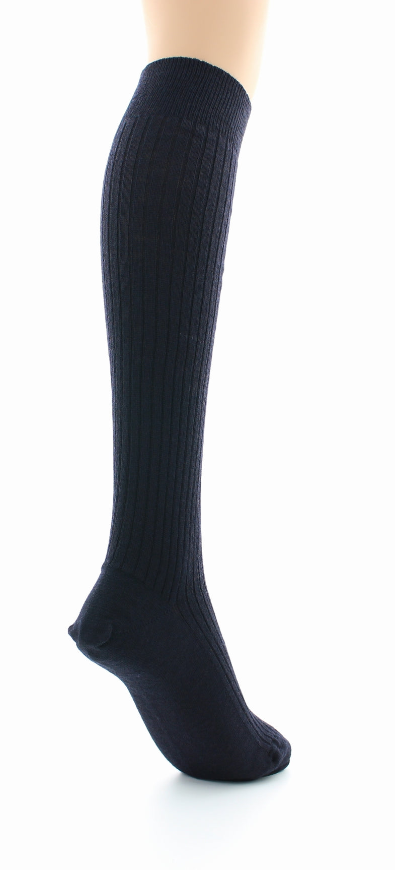 Chaussettes hautes mixtes à côtes derby en laine vierge mélangée MARINE