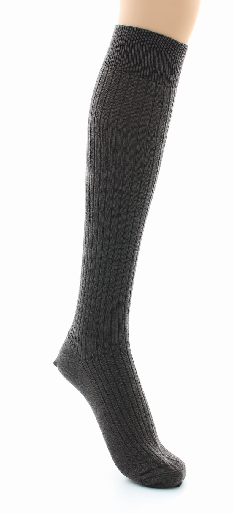 Chaussettes hautes mixtes à côtes derby en laine vierge mélangée MARRON