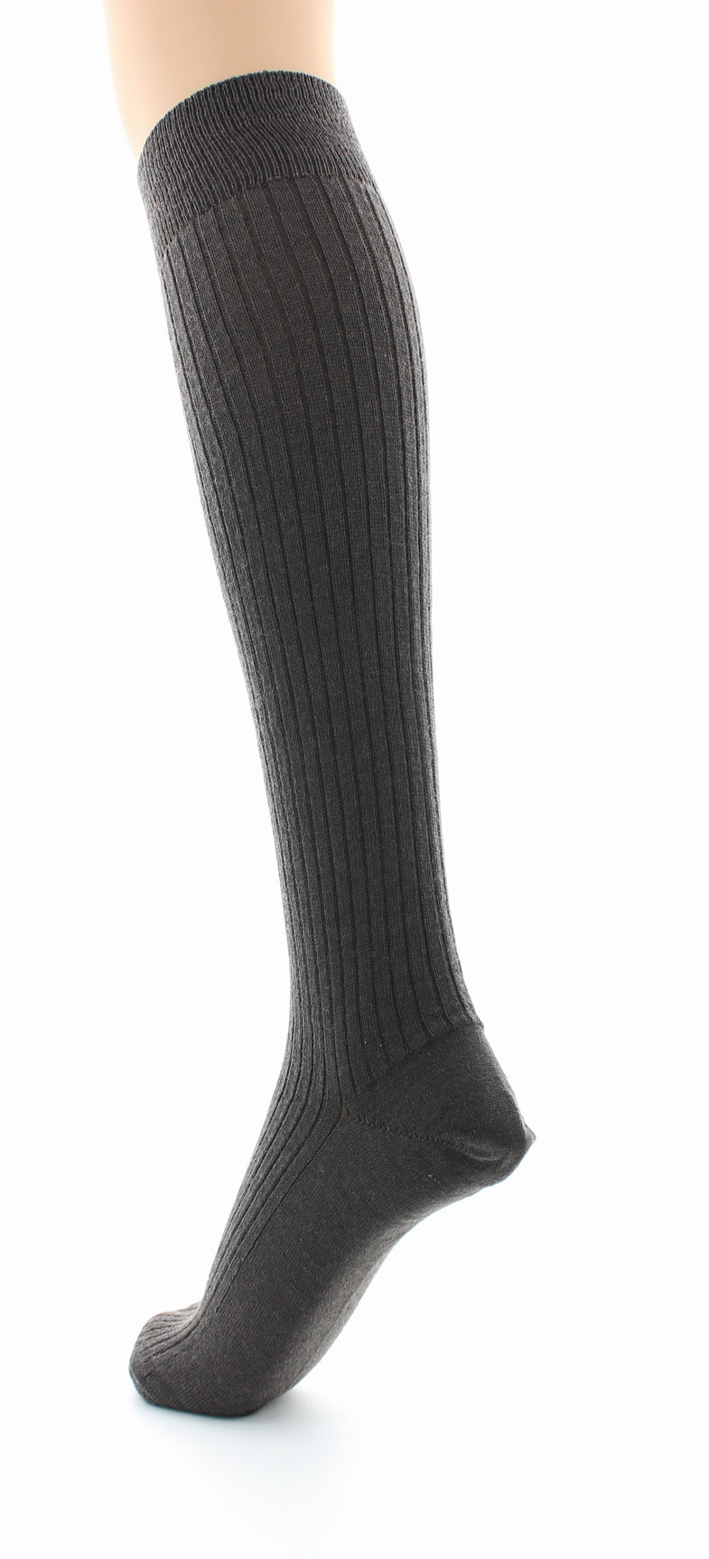 Chaussettes hautes mixtes à côtes derby en laine vierge mélangée MARRON