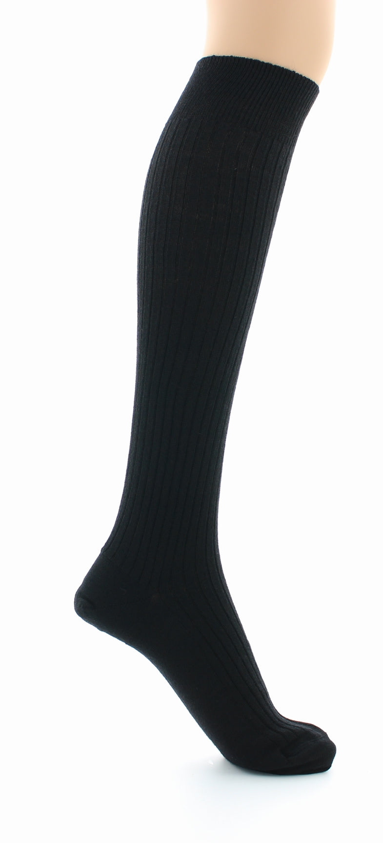 Chaussettes hautes mixtes à côtes derby en laine vierge mélangée NOIR