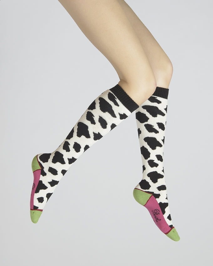 Chaussettes hautes Vache laine et coton NOIR-ECRU