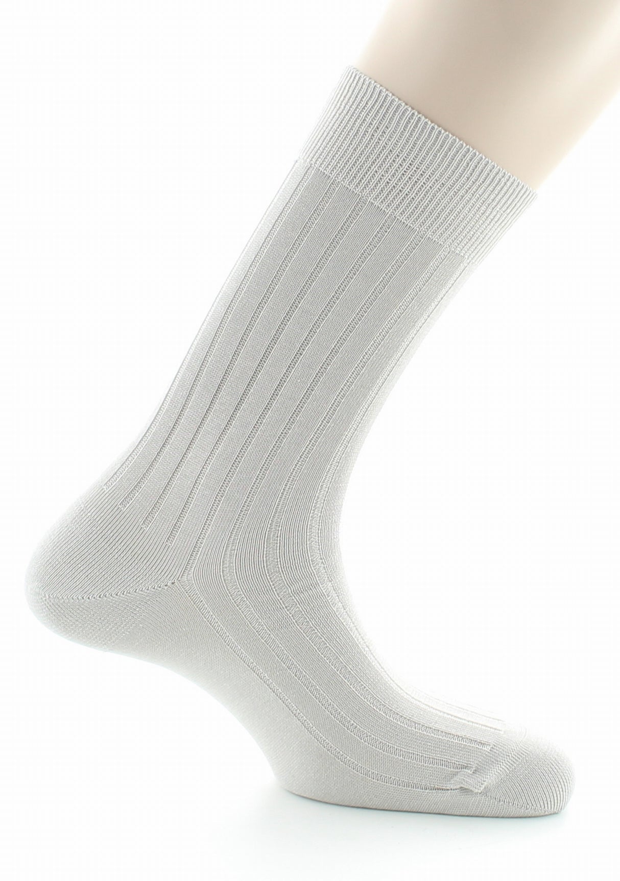 Chaussettes homme à côtes derby en pur coton fil d'Écosse GRIS CLAIR