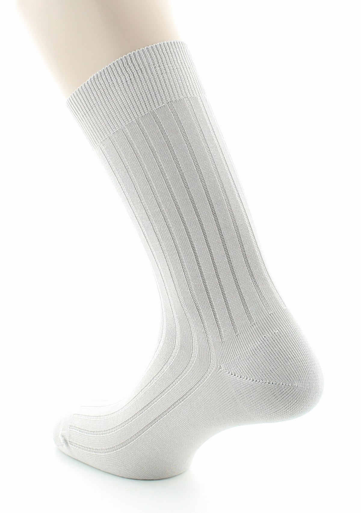 Chaussettes homme à côtes derby en pur coton fil d'Écosse GRIS CLAIR