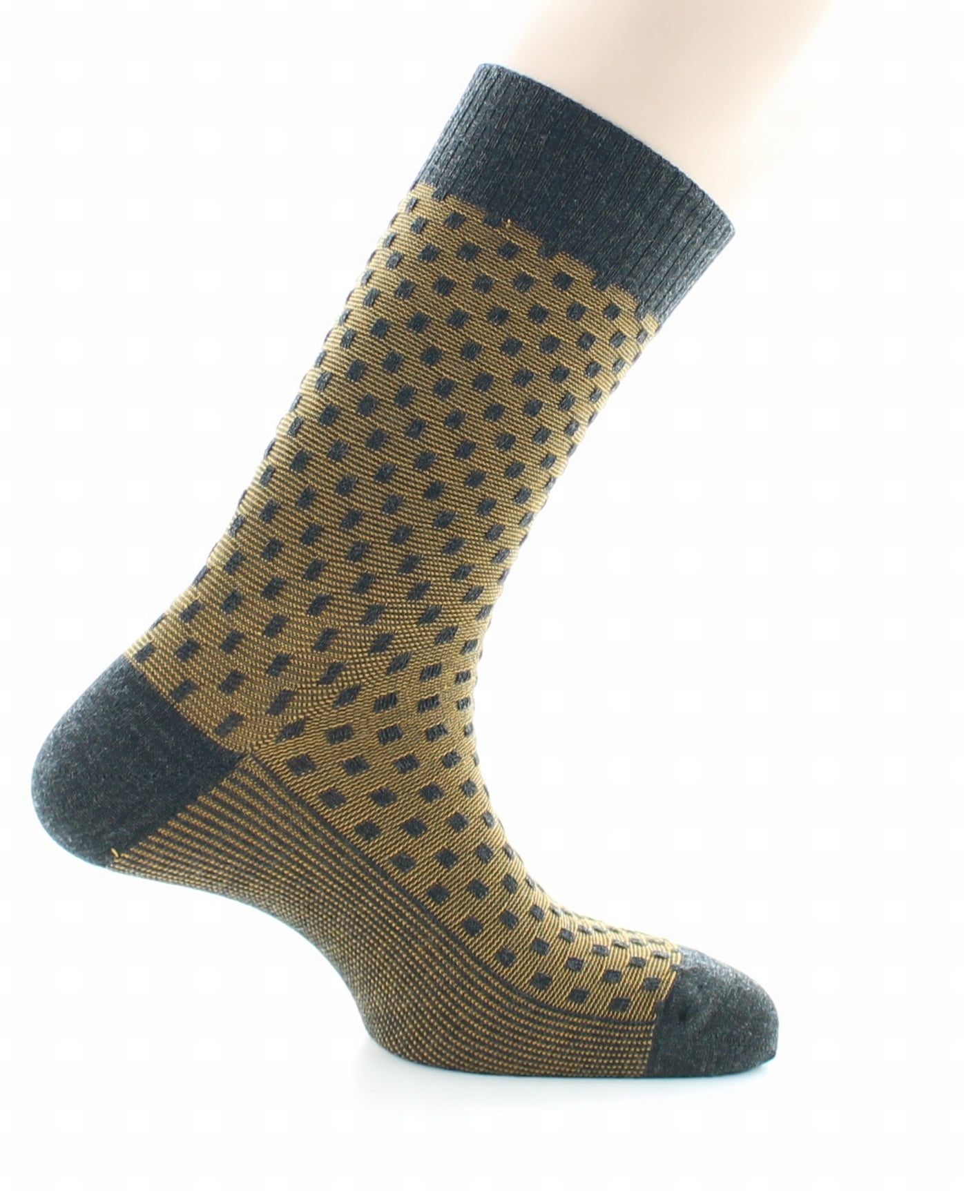 Chaussettes homme Confort Plumetis en laine peignée GRIS-OCRE