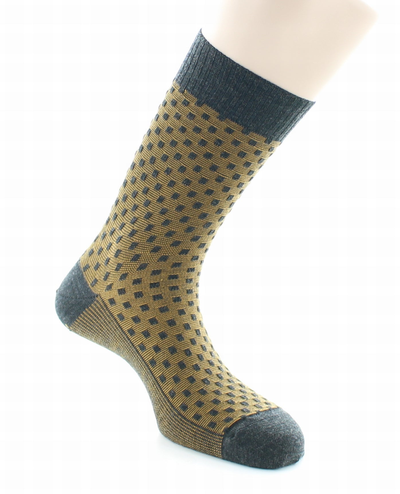 Chaussettes homme Confort Plumetis en laine peignée GRIS-OCRE