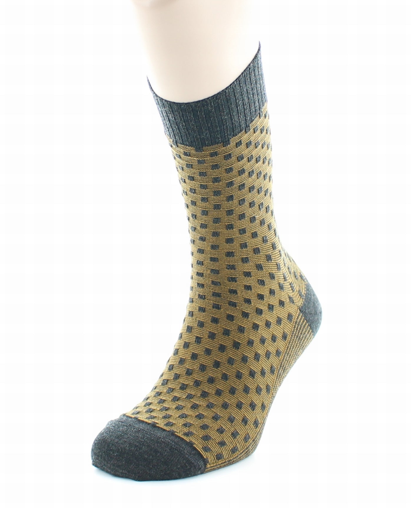 Chaussettes homme Confort Plumetis en laine peignée GRIS-OCRE