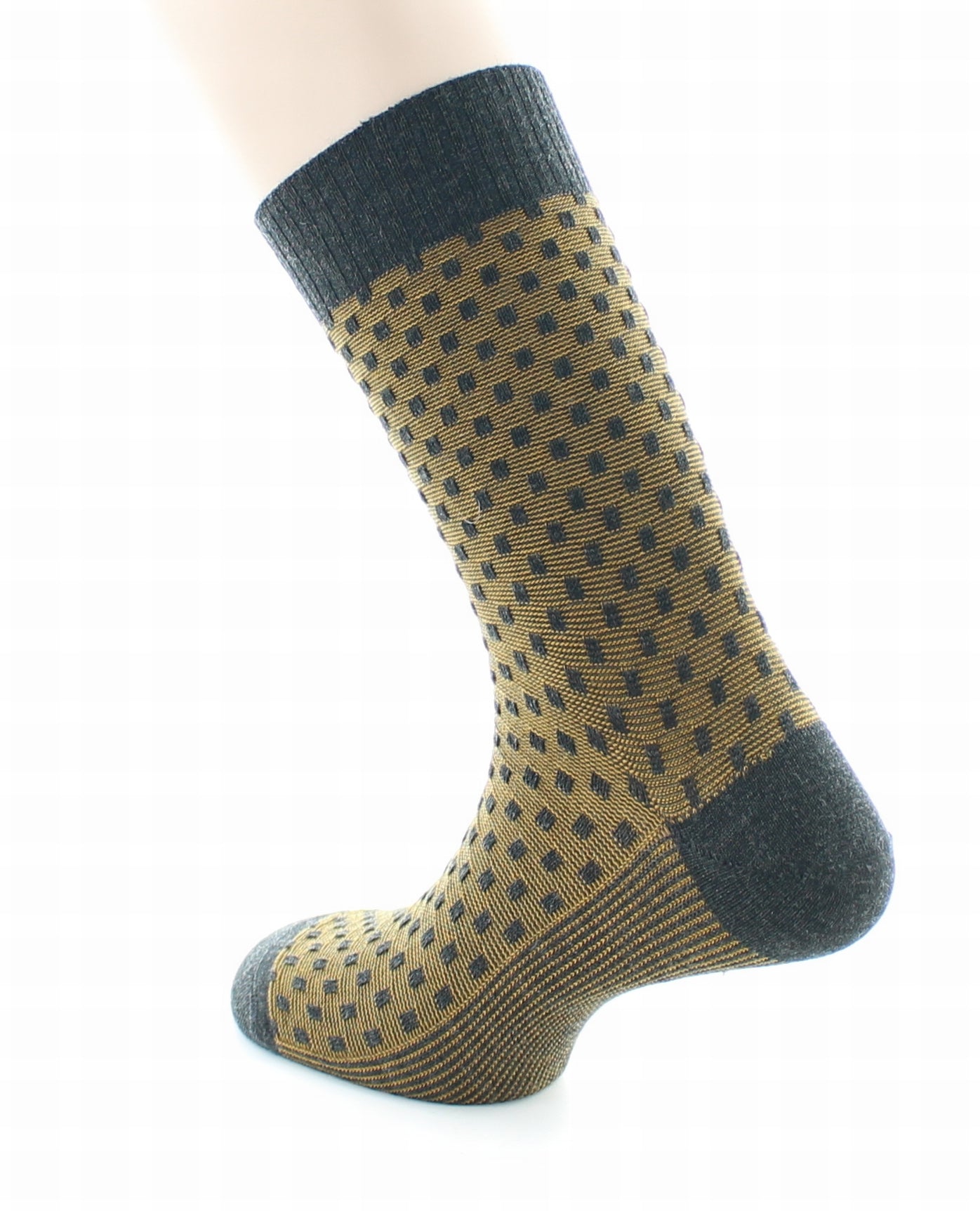Chaussettes homme Confort Plumetis en laine peignée GRIS-OCRE