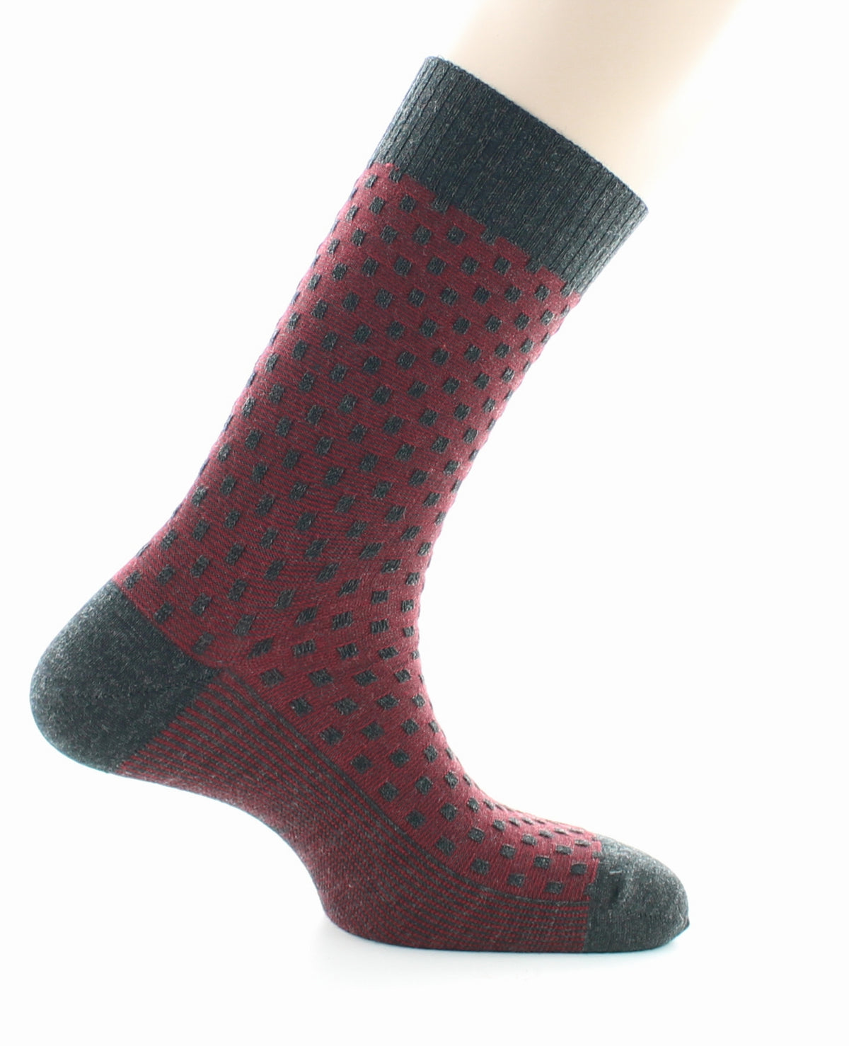 Chaussettes homme Confort Plumetis en laine peignée GRIS-ROUGE
