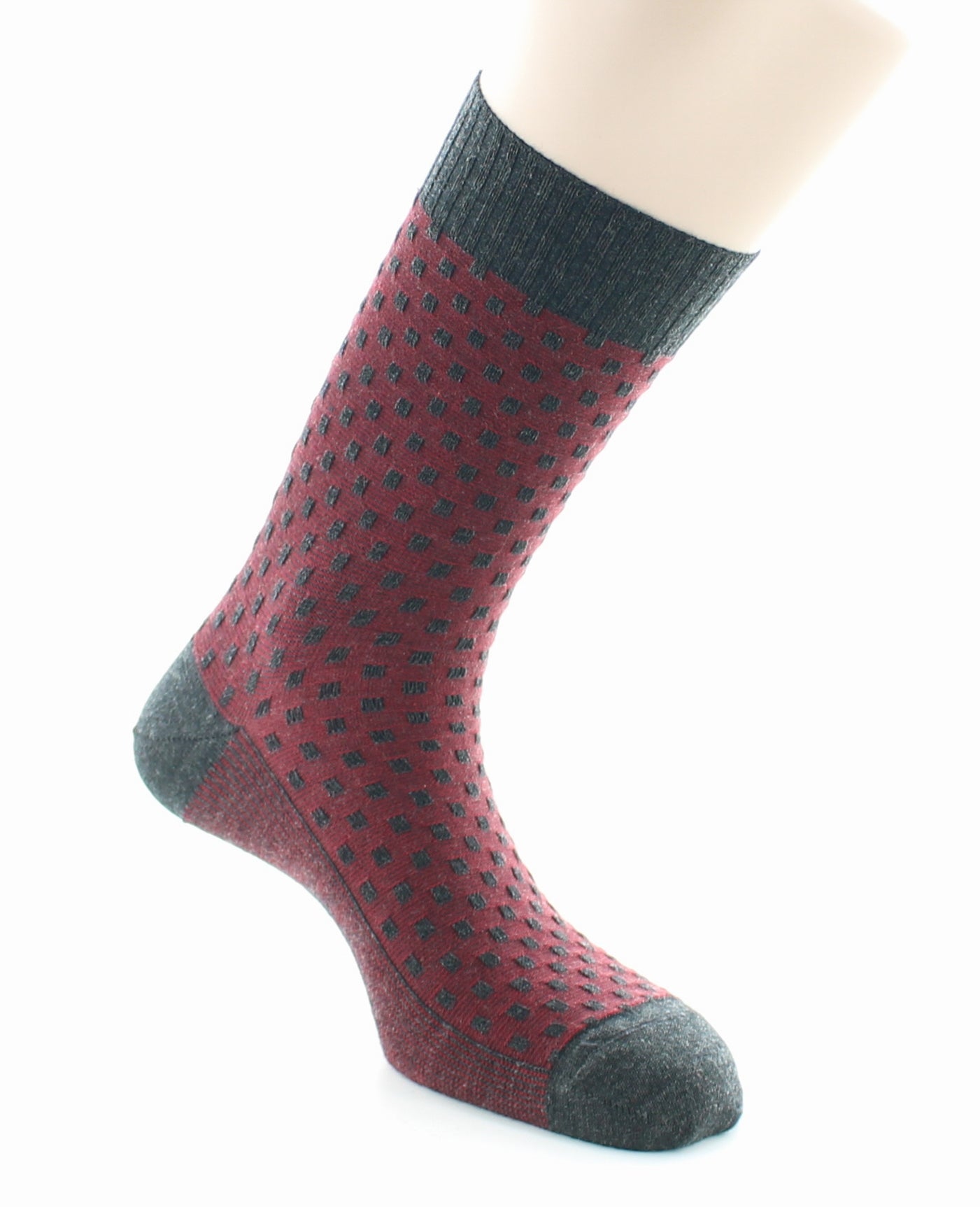 Chaussettes homme Confort Plumetis en laine peignée GRIS-ROUGE