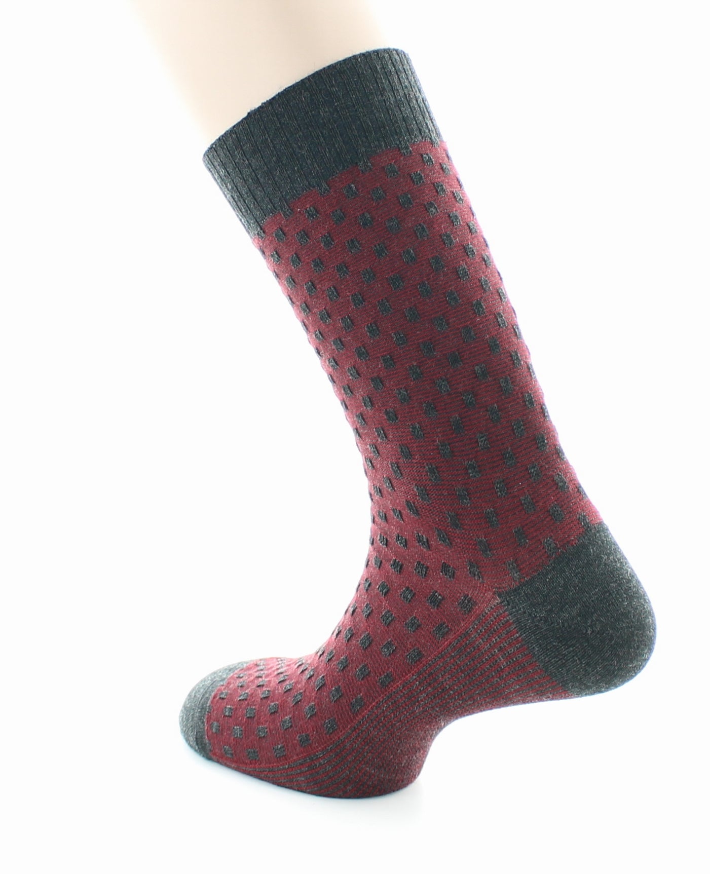 Chaussettes homme Confort Plumetis en laine peignée GRIS-ROUGE
