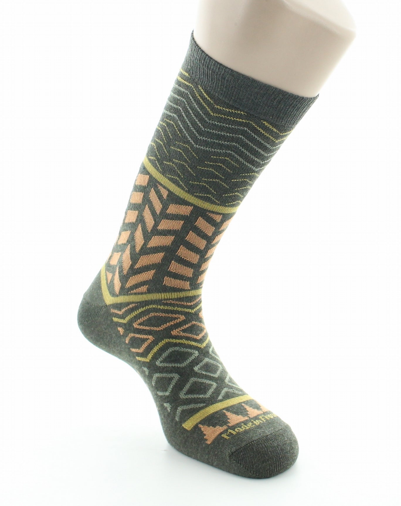 Chaussettes homme coton motifs géométriques kaki KAKI