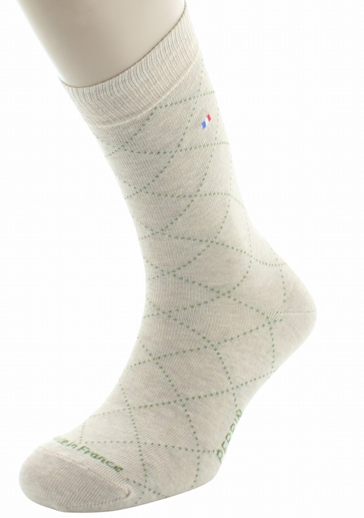 Chaussettes homme en coton à losanges Écru et Kaki - Perrin 1924 BEIGE
